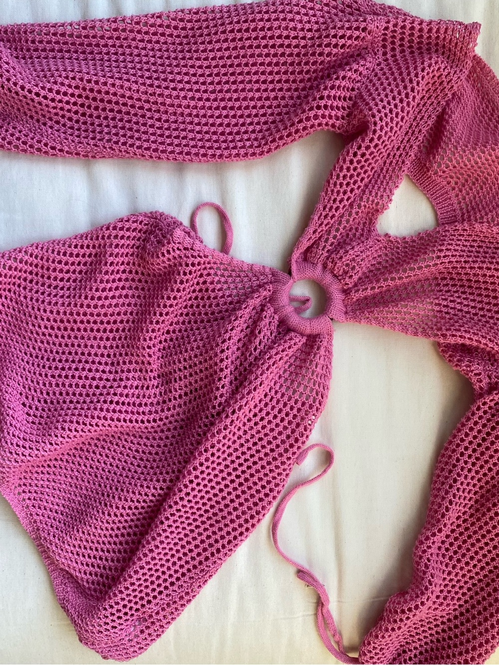 Pink Crochet Ring-Front swim coverup dress